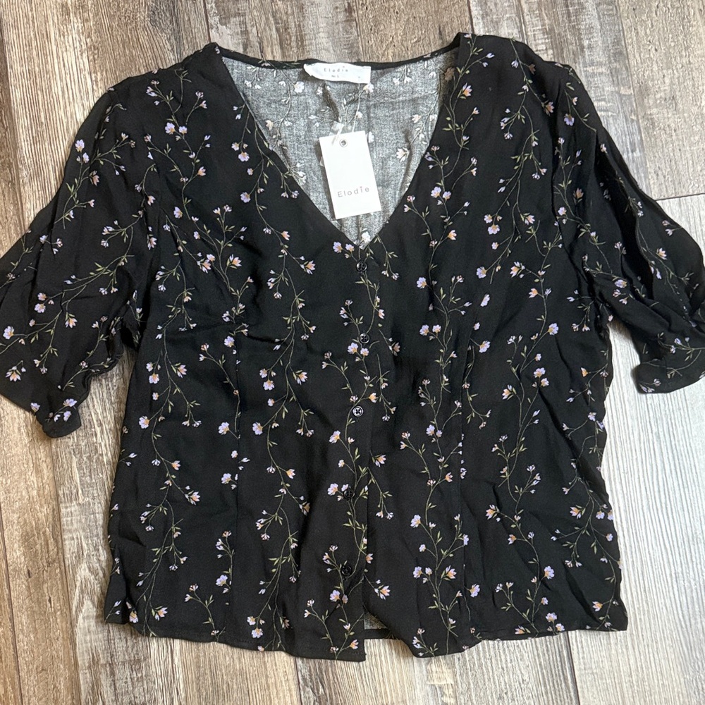 Elodie Black Floral Women Top - Size L